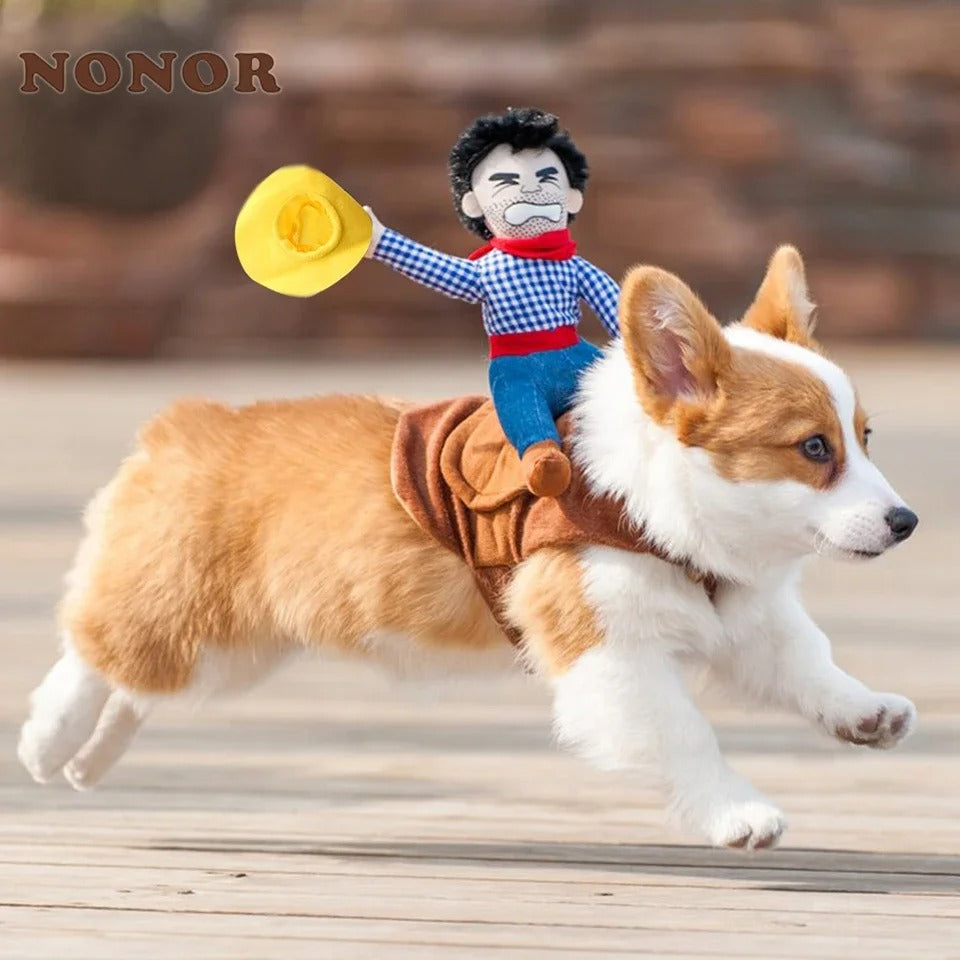 Cowboy Rider Dog Costume – Funny Halloween Pet Outfit
