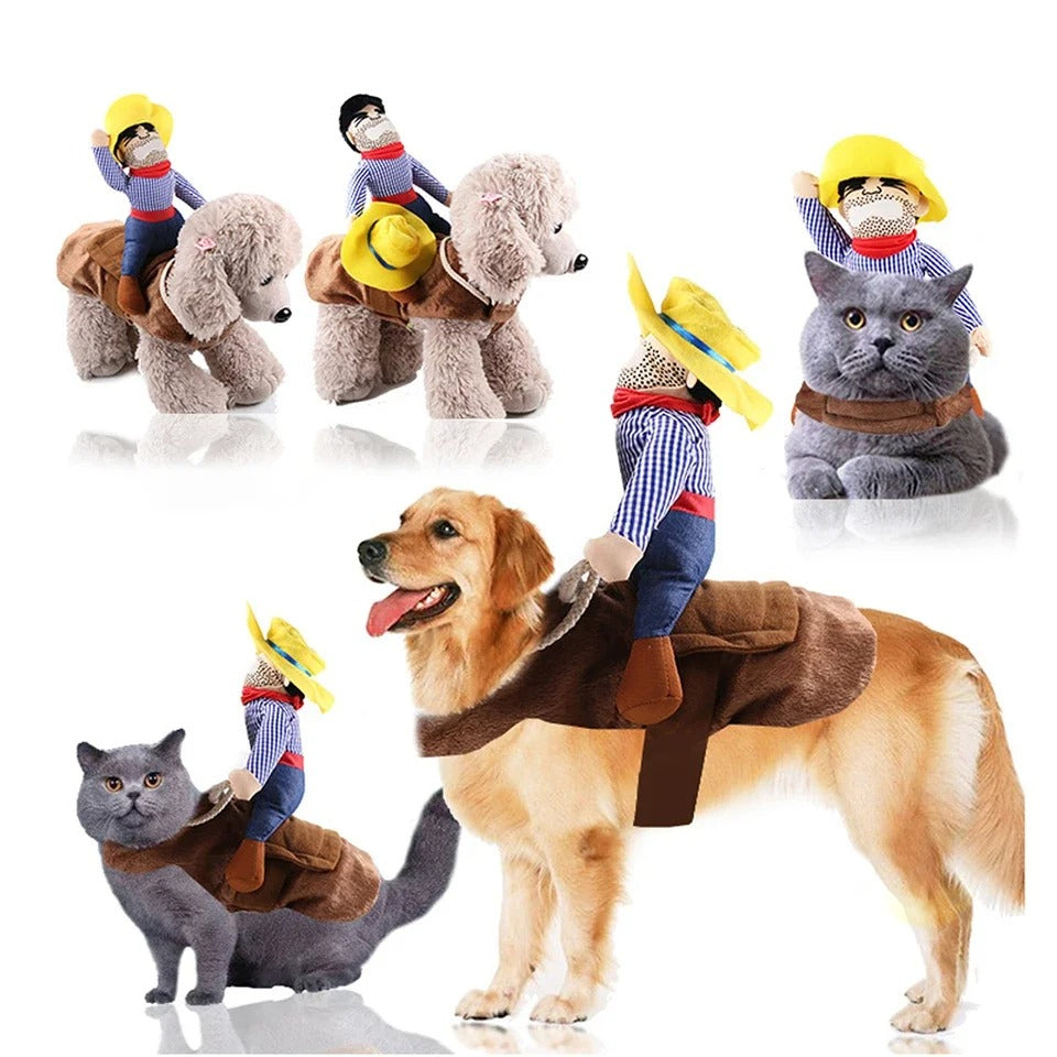 Cowboy Rider Dog Costume – Funny Halloween Pet Outfit