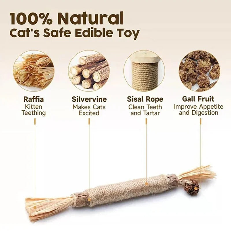 Sisal Cat Chew Stick – Natural Wood Scratch & Play Toy