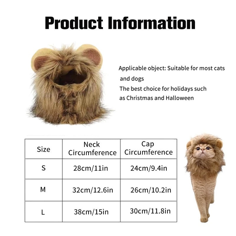 Lion Mane Cat Wig – Funny Pet Costume for Photos
