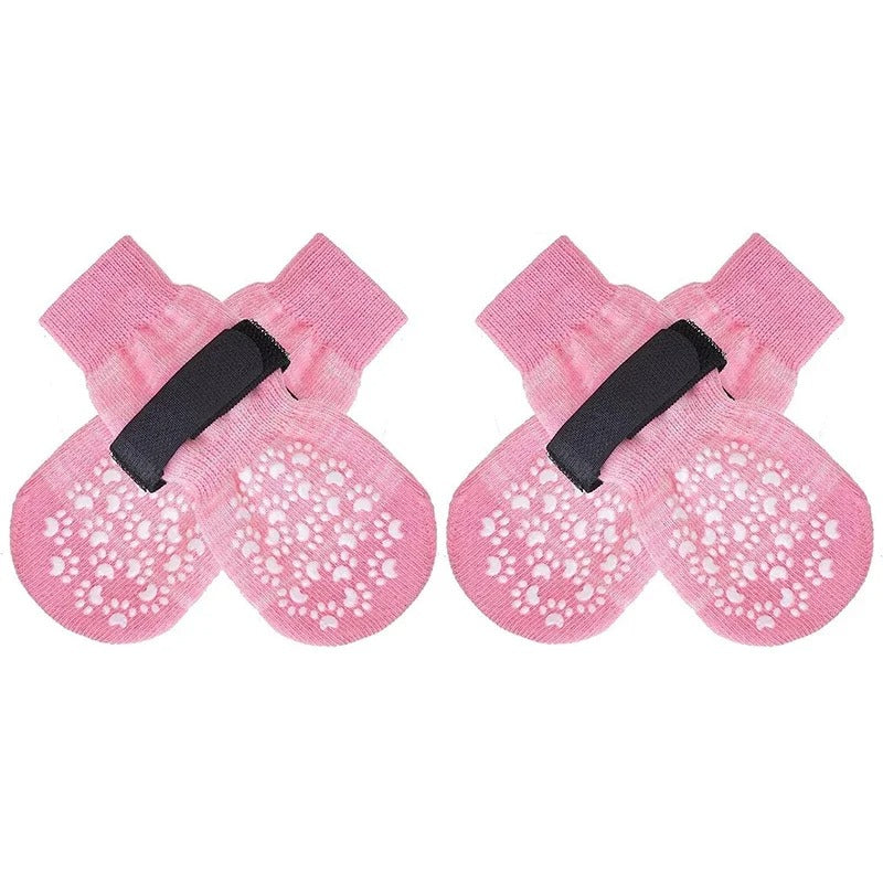 4Pcs/set Anti Slip Dog Socks with Straps